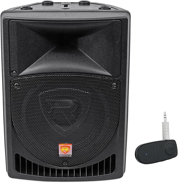 Rockville Pro Audio Bundle: RPG8 8" Powered Active 400-Watt Speaker, A2BT Rechargeable Bluetooth Adapter, Wireless, 2-Items