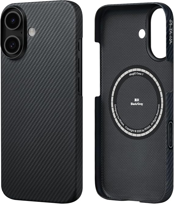 pitaka for iPhone 17 Case 6.3" with Caseless Feeling, Black/Grey(Twill) | Barely There Feel Ultra-Slim Case, Camera Control Button, Compatible with MagSafe, 600D Aramid Fiber Woven, Silky Texture
