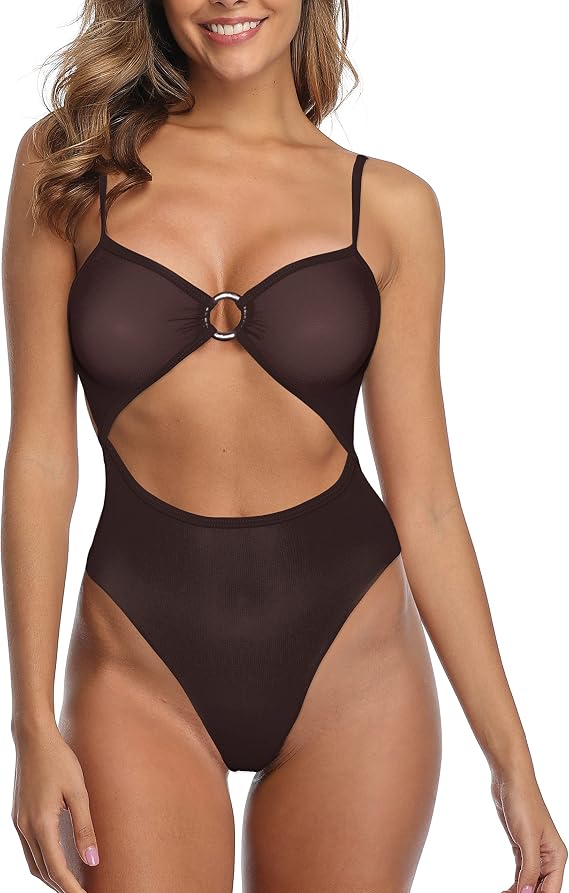 SHERRYLO Sheer One Piece Swimsuit for Women See Thru Bodysuit Monokini Sexy Mesh Thong Teddy Swimsuits One-Piece Micro Bikini