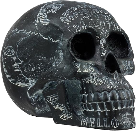 Ebros Black Solar Astrology Paranormal Ouija Spirit Skull Statue 8.5" Long Supernatural Occultist Witchcraft Medium Sculpture As Home Decorative Halloween Party Centerpiece