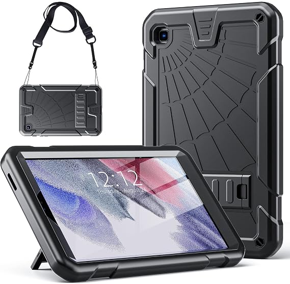 TSQQST Samsung Galaxy Tab A7 Lite Case 8.7 Inch 2021 for Kids | SM-T220/T225/T227, Full Body Protective, Shockproof Rugged, with Stand+Shoulder Strap, Black
