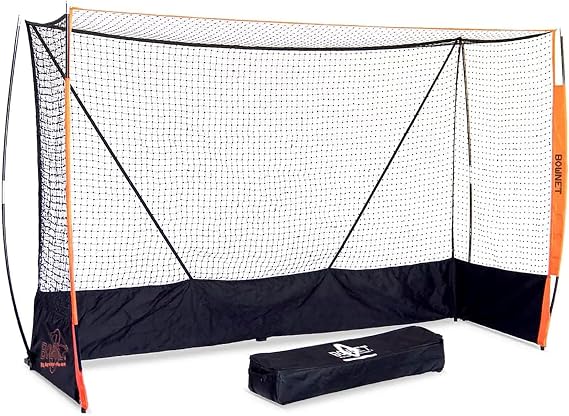 Bownet Field Hockey Goal 12' x 7' with Backstop Portable Full Size Hockey Net for Indoor & Outdoor Training, Heavy Duty Metal Frame, Quick Setup, Travel Roller Bag