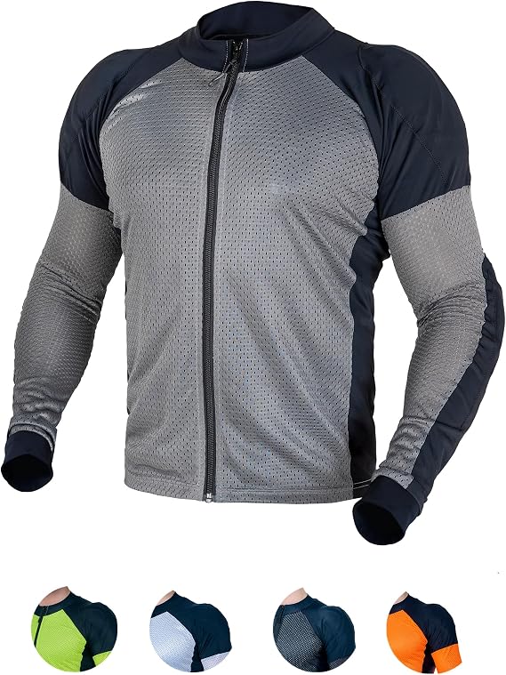WICKED STOCK Mesh Armored Motorcycle Shirt for Men & Women - CE Level 2 Mesh Protective for Summer - Soft, Stretchy & Lightweight Armored with Removable Padding Gray