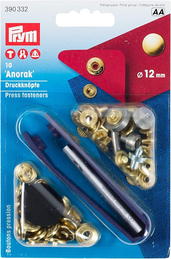 Prym 390332 Non-sew Fasteners Anorak Brass 12 mm Gold col