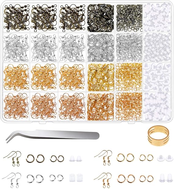 Shynek 2500Pcs Earring Making Kit with Hooks, Open Rings, Backs for Jewelry Repair