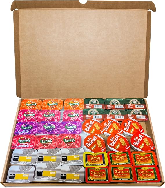 Individual Jam Portions Selection- Breakfast Jams, Spreads, Preserves, Honey, Caramelised Biscuit Spread, Golden Syrup and Marmalade | Single Serve Spreads Pots | 36 Portions