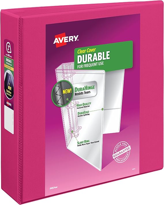 Avery Durable View 3 Ring Binder, 2" Slant Rings, 1 Pink Binder