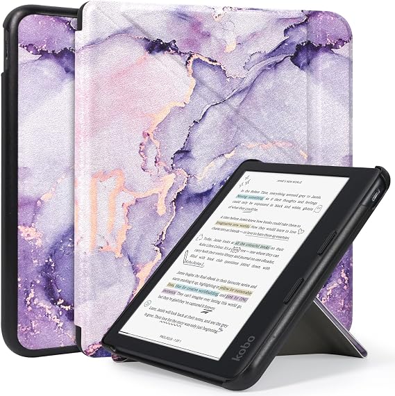 Caweet Case for Kobo Libra Colour 7 Inch 2024 Release, Premium PU Leather Foldable Stand Protective Sleeve Cover with Auto Wake/Sleep Feature, Lilac Marble