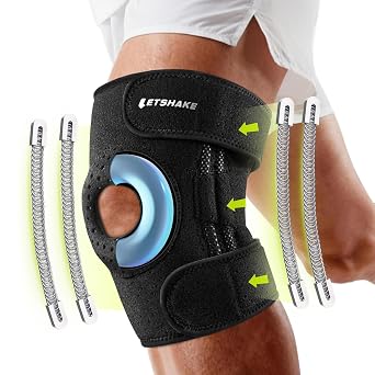 LETSHAKE Knee Brace for Women & Men, Knee Pain Relief with 1.5X Springs Side Stabilizers & Patella Gel Pads Maximum Knee Support Brace for Arthritis Pain, Meniscus Tear, Mountain Climbing, Workouts (Black, Medium)