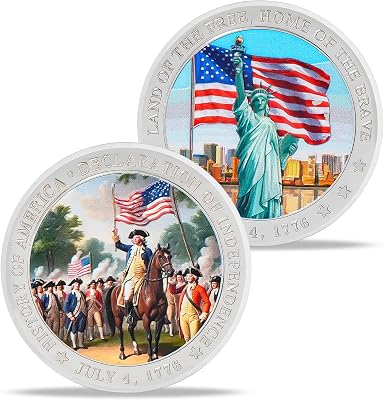 Statue of Liberty Veterans Challenge Coin Independence Day Commemorative Coin with US Flag Design - 4th of July Accessories Patriotic Gifts for Men Women Veterans Student