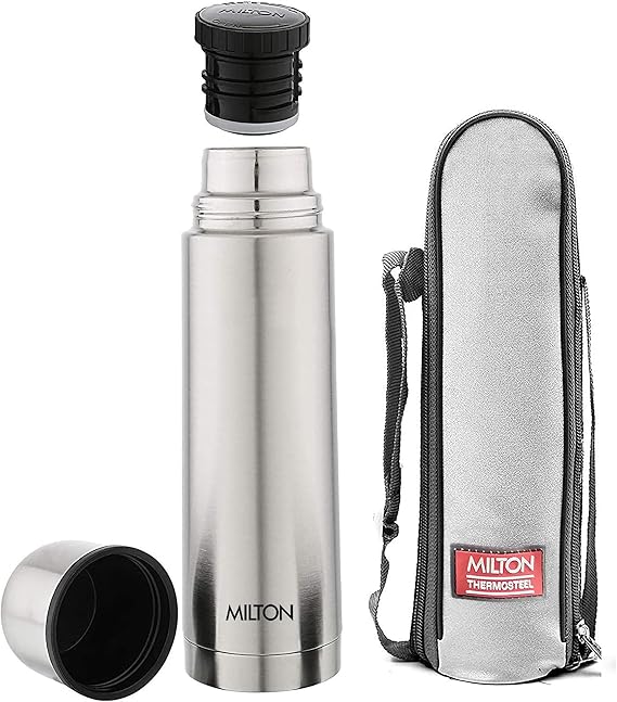 Milton Vacuum Flask for Hot Drink 500 ML (17 oz), Stainless Steel Double Walled Insulated Water Bottle for 24 Hour Hot and Cold Drinks with Cover, Leak Proof, BPA Free, Thermosteel Plain Lid 500