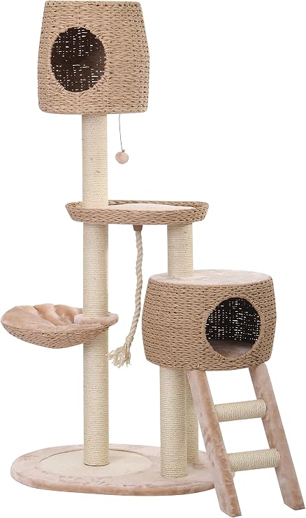 Petpals Group Multi-Level Paper Rope, Fleece and Sisal Fun Zone with Stairs and Two Hiding Condos