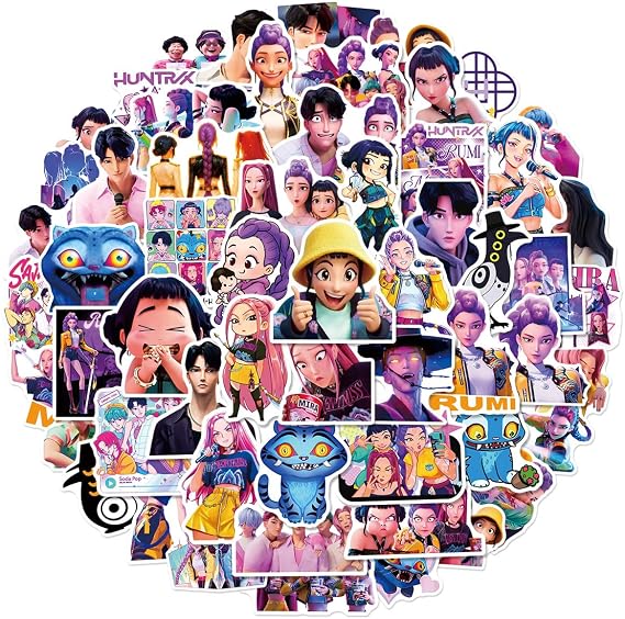 60 Pack Demon Hunters Stickers for Kids, Kpop Party Favors, Vinyl Waterproof Cool Movie Stickers for Water Bottle Laptop Computer Phone