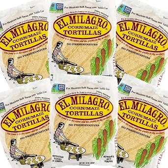 El Milagros Corn Tortillas, No Preservatives, Non-GMO, Fresh from Chicago - 6 Packages (72 Tortillas) (6 Pack Plastic)