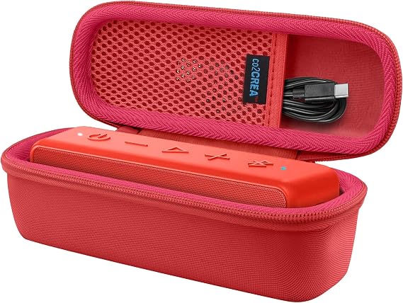 co2CREA Hard Case for Anker SoundCore/2/Motion B Outdoor Speaker, Red | Space For Charging Cable, Soft Lining, Durable Zippered Shell, Mesh Pocket, Hard Protective Bag