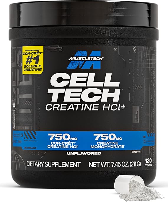 MuscleTech Cell-Tech Creactor Creatine HCl Powder, Post Workout Muscle Builder for Men & Women, Creatine Hydrochloride  Free-Acid, Unflavored 120 Servings, 7.45 oz