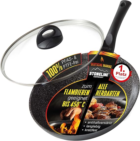 STONELINE Stone Dine Ceramic Frying Pan 28 cm with Glass Lid