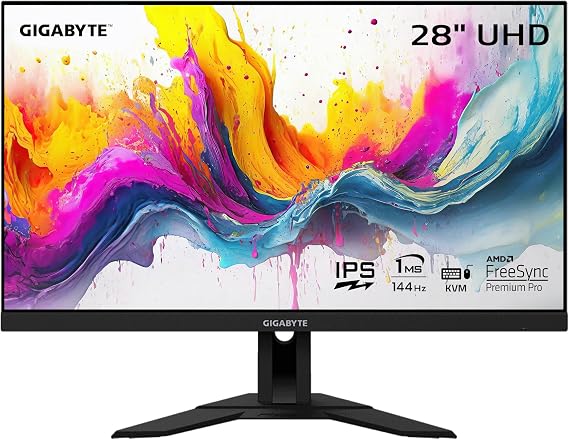 GIGABYTE M28U 28" 144Hz Gaming Monitor, 3840 x 2160 SS IPS Display, 1ms (GTG) Response Time, 94% DCI-P3, VESA Display HDR400, FreeSync Premium Pro, 1x DisplayPort 1.4, 2x HDMI 2.1 (M28U-SA)