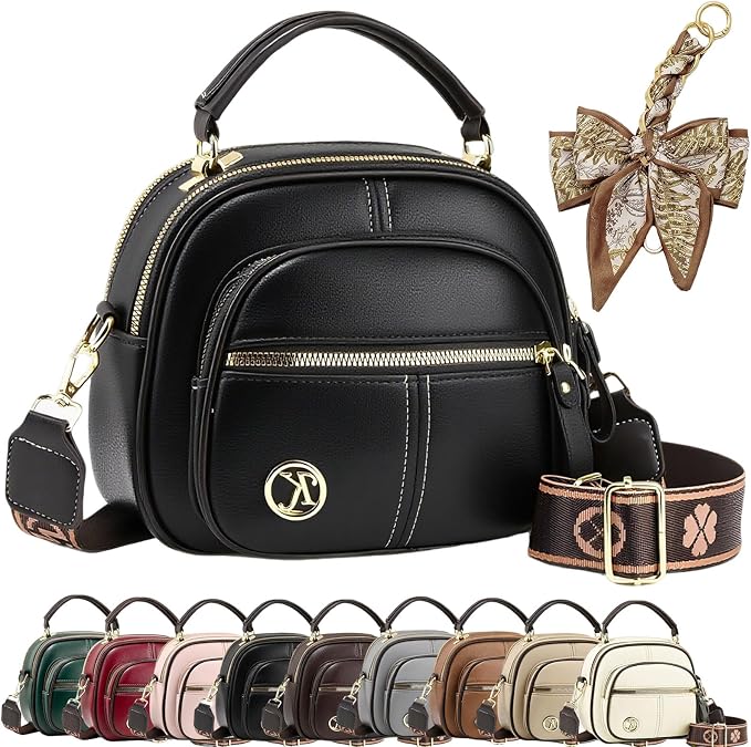 GDSAFS Womens Crossbody Bags, Multifunctional Compartments Adjustable Wide Shoulder Strap Leather Crossbody Bag