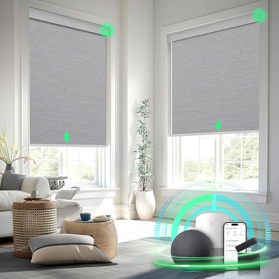 Motorized Blinds with Remote Control, Grey, 28" W x 72" H