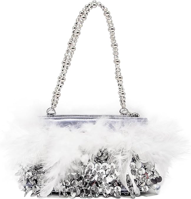 Miuco Sequin Beaded Feather Clutch Sparkly Evening Bag Party Wedding Glitter Purse Handbags For Women