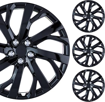 16 Universal Gloss Black Car Wheel CoverHubcap Set | Replacement Snap On | Set of 4 | Univeral Fit for 16 Inch Base Stock Rims