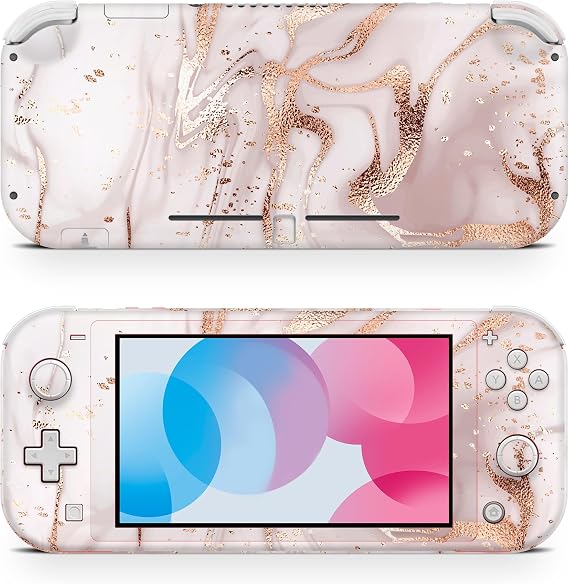 ZOOMHITSKINS Skin Compatible with Switch Lite, Rose Gold Marble Glitter Pattern, Durable 3M Vinyl Decal Wrap, Bubble-Free, Made in USA
