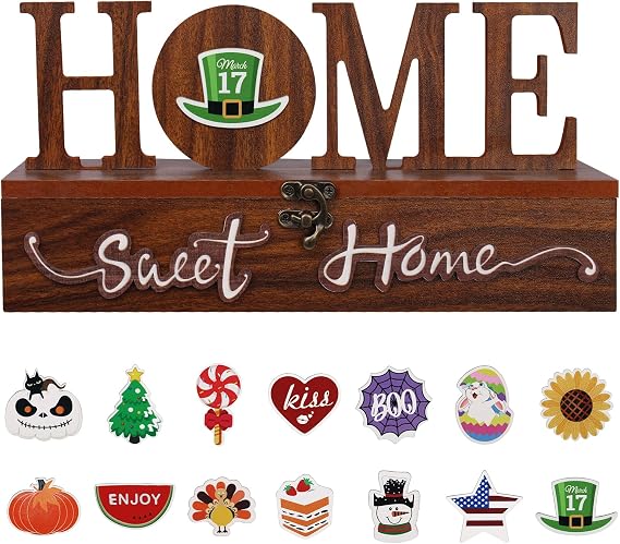 JIALEIXI Interchangeable Home Sweet Home Sign, Wooden Seasonal Tabletop Plaque Decorations, for All Seasonal Desktop House Living Room Indoor Decor.