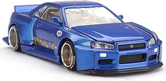 Kaido House Nissan Skyline GT-R R34 Kaido Works Shinjuku V2 by Mini GT in Blue 158