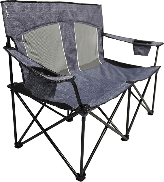 Two Person Duo Camping Chair - Kijaro Duo Folding Camp Chair, Two Person Camping Couch, Oversized Camping Loveseat, Heavy Duty Camping Chairs, Portable Camping Chairs (Hallett Peak Grey)