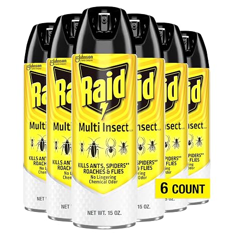 Raid Multi Insect Killer Aerosol Kills Ants Spiders Roaches and Flies No Lingering Chemical Odor Indoor and Outdoor Use 15 Ounce (Pack of 6)