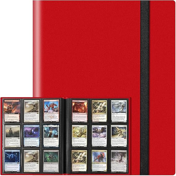 9-Pocket Trading Card Binder 360 Pockets Collectible Trading Card Album PU Leather Card Binder Card Folder with Elastic Strap for Collectible Basketball Sports Cards and Trading Card Games (Red) 
