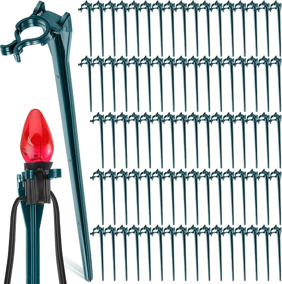 60 Pieces Christmas Light Stake 7.5" for C7 C9 Ground Outdoor, Green