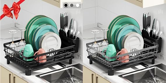 MOUKABAL Dish Drying Rack, Dish Rack,Dish Racks for Kitchen Counter,Dish Drainer with Removable Utensil Holder,Drainboard and Swivel Spout