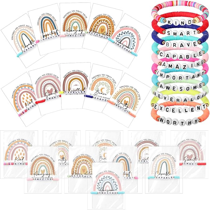 Landical Friendship Thanksgiving Rainbow Bracelets Bulk with Cards