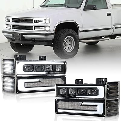 LED Headlight Assembly with White Welcome DRL 500% Bright Headlamp for 1994-1998 Chevy C10 CK Series 1500 2500 3500 Chevrolet SilveradoTahoeSuburban