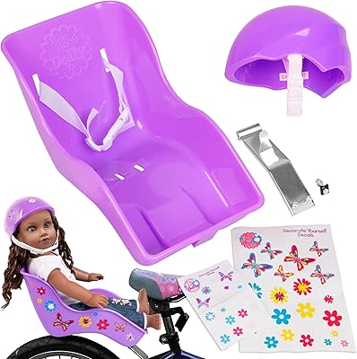 Ride Along Dolly Doll Bicycle Seat- The Original Bike Attachment for 18-22 Dolls and Stuffed Animals- Decorate Yourself Decals Included, Fits Most Bikes, Birthday Purple- Christmas