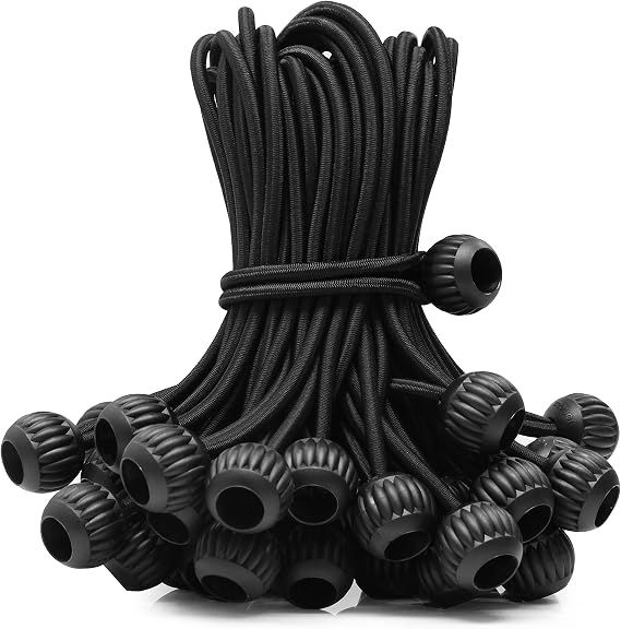 Bungee Balls Cord 6 inch Black Heavy Duty, UV Resistant, 50-Piece, High Elastic Real Rubber, for Outdoor Travelling Camping Tarp