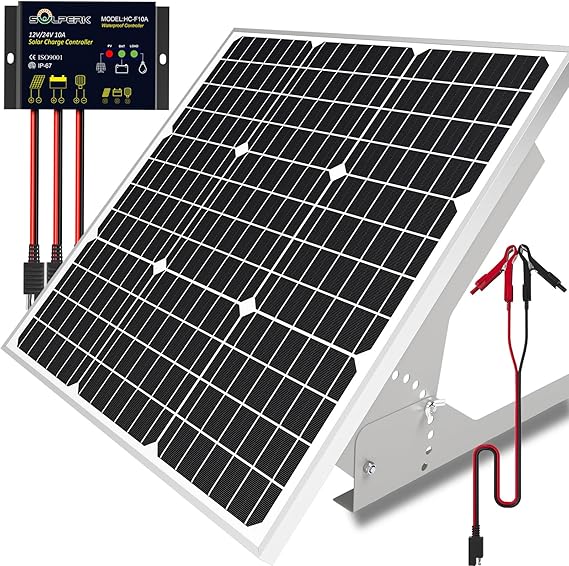 50W/12V Solar Panel Kit, Solar Battery Trickle Charger Maintainer + Waterproof Controller + Adjustable Mount Bracket for Automotive Motorcycle Boat Marine RV Camping Roof