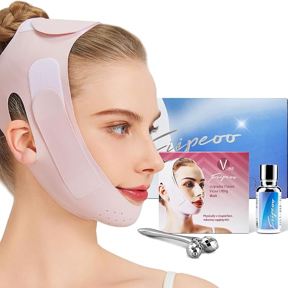 Double Chin Lifting Strap with Hyaluronic Acid Serum & 3D Roller for V Line