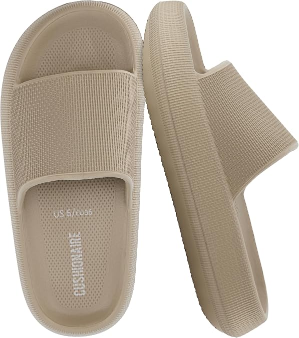 CUSHIONAIRE Feather EVA Slides for Women Comfortable Slip On Womens Slippers, Indoor Outdoor Shower Shoes, Beach Essential Cloud Slides