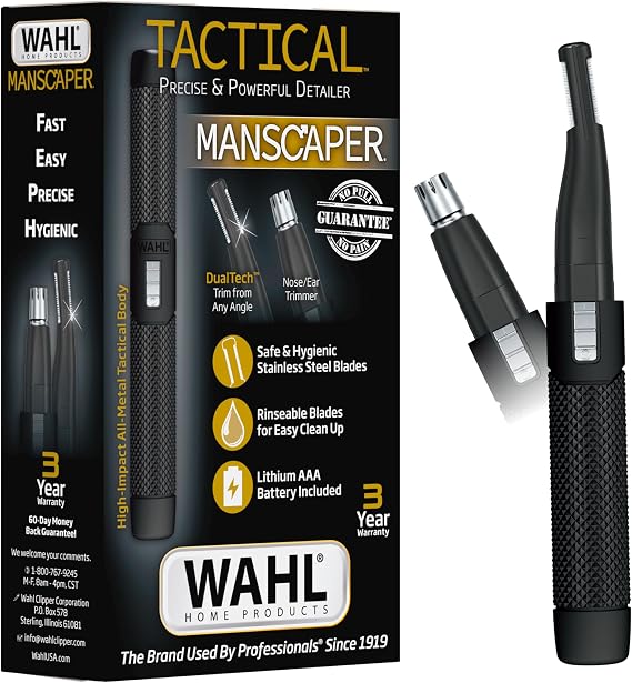 Wahl Manscaper 2-in-1 Lithium Battery Eyebrow & Nose Hair Trimmer for Men