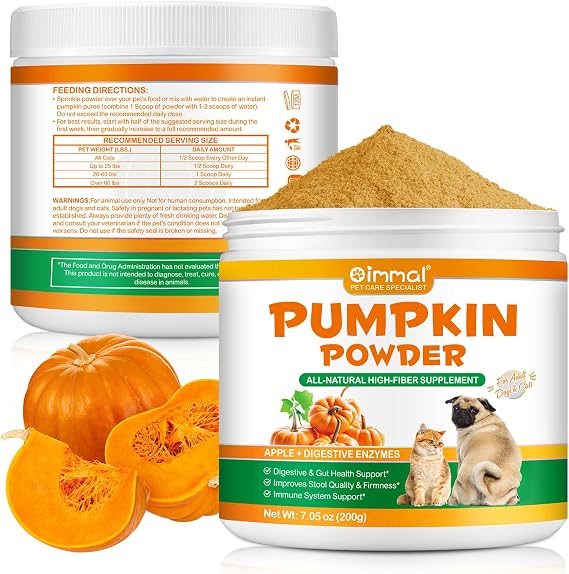 Pumpkin Powder for Dogs & Cats, Pumpkin Puree Powder 100% Natural Ingredients, Naturally Rich in Prebiotics & Fibre for Dogs & Cats Gut Health & Healthy Stools 200g