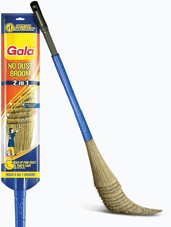 Gala No Dust Floor Broom- (Freedom from New Broom Dust- Bhusa) 2-in-1 - with Extendable Handle (1)