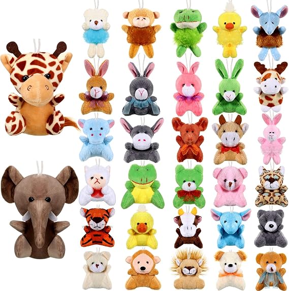 Skylety 32 Pcs Mini Stuffed Animal Keychains, Plush Toys Bulk Party Favors