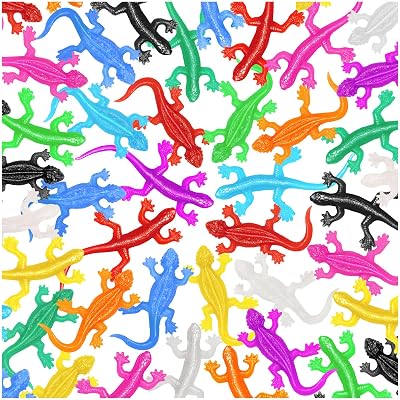 KXCOFTXI 60 Pack Stretchy Lizard, 12 Colors Goodie Bag Stuffers for Halloween Party, Lizard Toys for Teenagers to Funny, Rubber Lizards Toy for Parody Filler