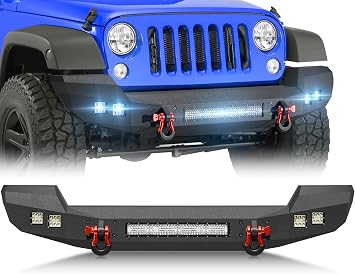for JK JL Front Bumper Compatible with 2007 2008 2009 2010 2011 2012 2013 2014 2015 2016 2017 2018 2019 2020 2021 2022 2023 2024 2025 2026 Jeep Wrangler JK JKU JL JLU with LED Lights, D-rings