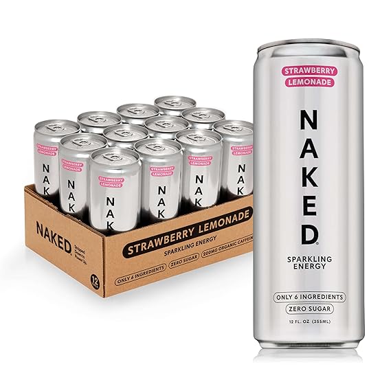 Naked Sparkling Energy Drink, Strawberry Lemonade, 12oz Cans (12 Pack)