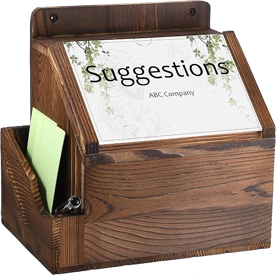 BTSKY Wooden Suggestion Box with Lock & 5"x7" Sign Slot, Side-Pocket | Wall Mounted Donation Box Office Ballot Boxes Collection Comment Boxes for Voting Fundraising, Locking Suggestion Mailbox