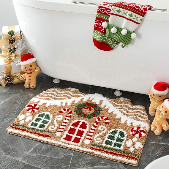 Pink Bow Bathroom Rug Cute Bath Mats Non Slip Preppy Coquette Rug Soft Plush Flocked Bath Mat Girly Bathroom Decor for Dorm Home Bedroom Gifts(Beige,Red,Green,White,20" X 28",Classic)